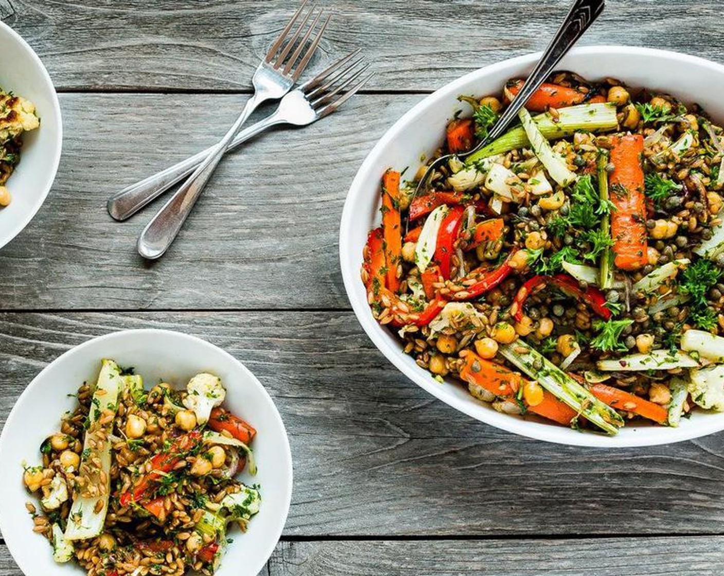 step 6 In a large bowl, combine farro, roasted vegetables/chickpeas, Capers (4 Tbsp) and parsley pesto. Enjoy!